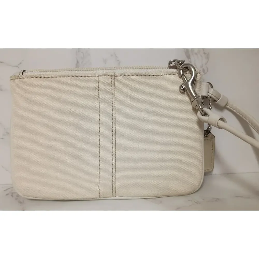 COACH Vintage Signature Cream, White & Tan Striped Wristlet - EUC